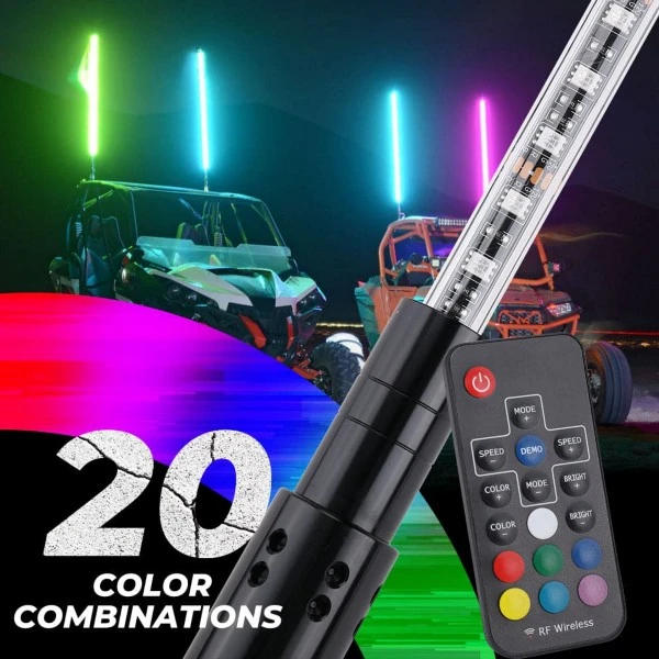 Kemimoto ATV/UTV/RZR (5FT & RGB - 1PC) LED Whip Lights