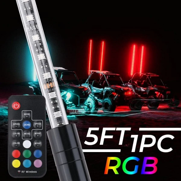 Kemimoto ATV/UTV/RZR (5FT & RGB - 1PC) LED Whip Lights - Image 2