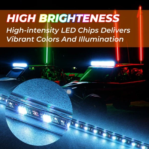 Kemimoto ATV/UTV/RZR (5FT & RGB - 1PC) LED Whip Lights - Image 3