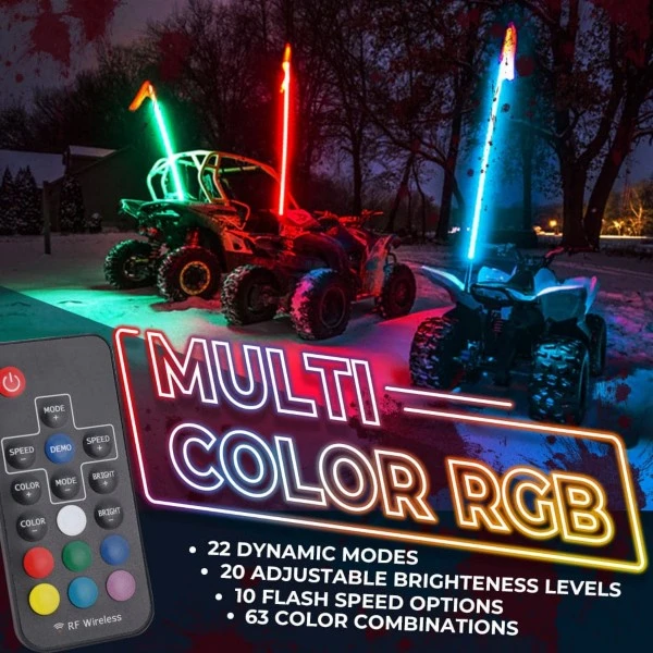 Kemimoto ATV/UTV/RZR (5FT & RGB - 1PC) LED Whip Lights - Image 6