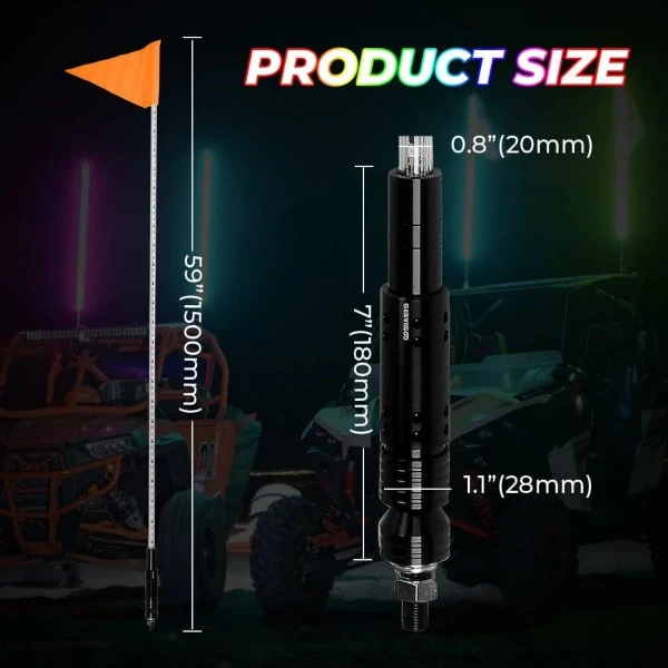 Kemimoto ATV/UTV/RZR (5FT & RGB - 1PC) LED Whip Lights - Image 8