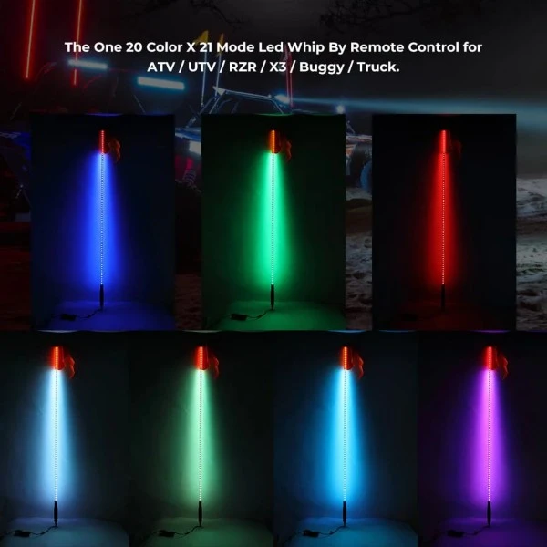 Kemimoto ATV/UTV/RZR (5FT & RGB - 1PC) LED Whip Lights - Image 9