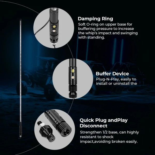 Kemimoto ATV/UTV/RZR (5FT & RGB - 1PC) LED Whip Lights - Image 10