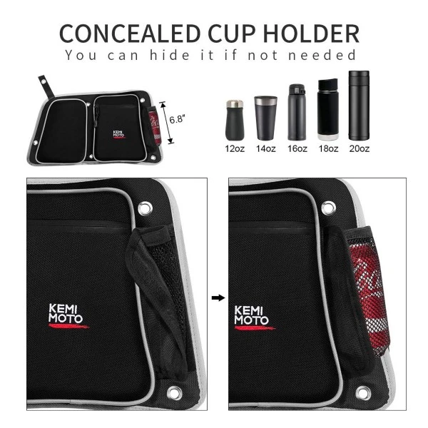 Kemimoto Polaris RZR, 4 Door Turbo (2014-2019) Rear Door Bags With Knee Pad - Image 4