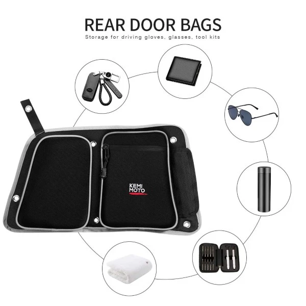 Kemimoto Polaris RZR, 4 Door Turbo (2014-2019) Rear Door Bags With Knee Pad - Image 5