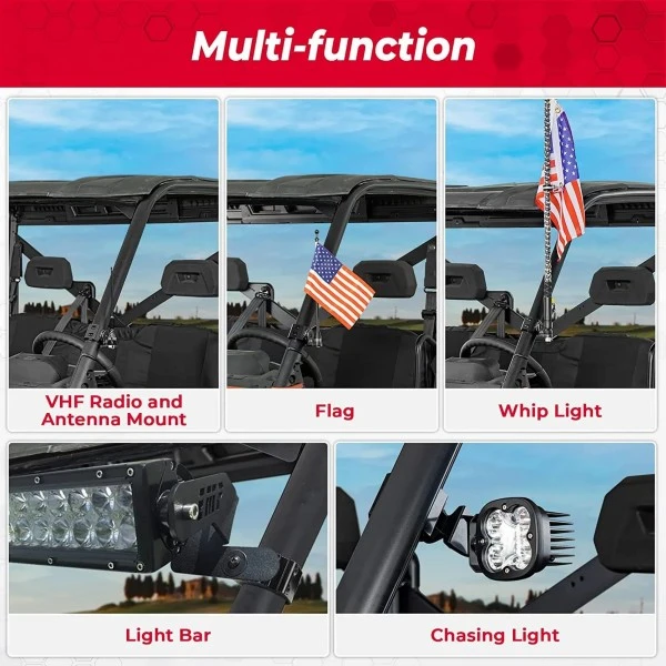Kemimoto UTV Pro-fit Flag Mount Whip Light Adjustable Whip Mounting Bracket - Image 7