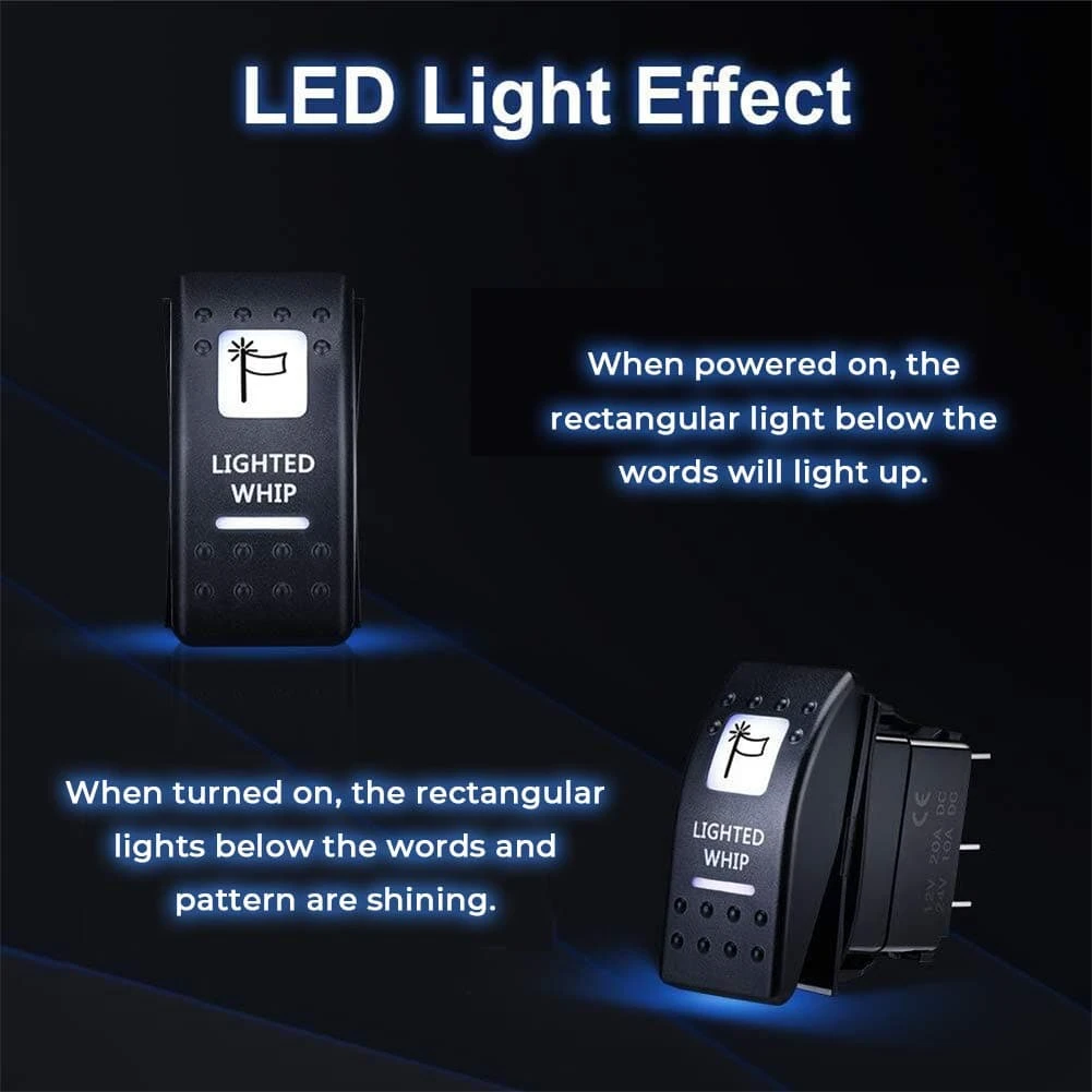 Kemimoto Whip Light Set, 2PCS 5FT Whip Light & 2PCS Flag Mount & 12V Switch On-off - Image 14