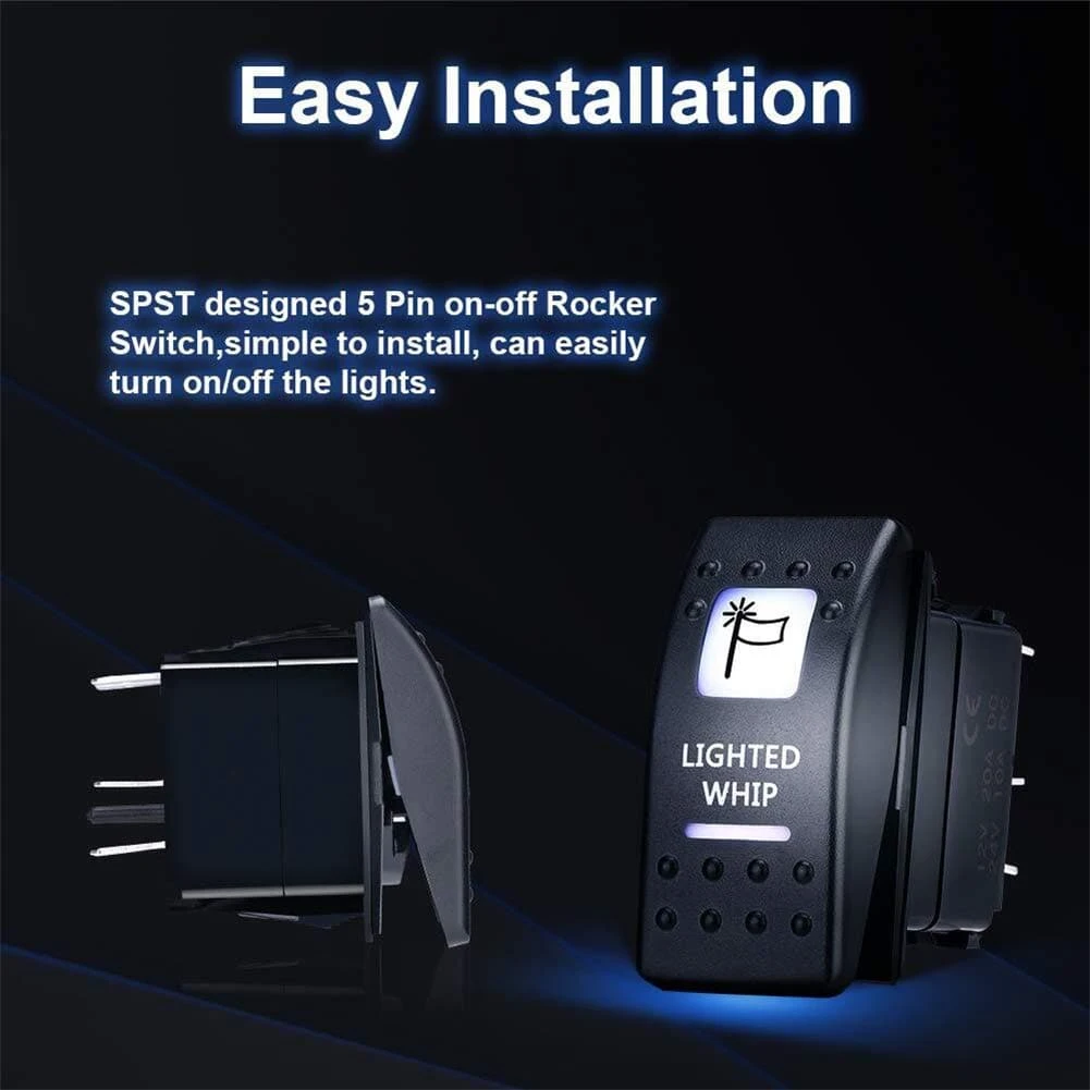 Kemimoto Whip Light Set, 2PCS 5FT Whip Light & 2PCS Flag Mount & 12V Switch On-off - Image 15