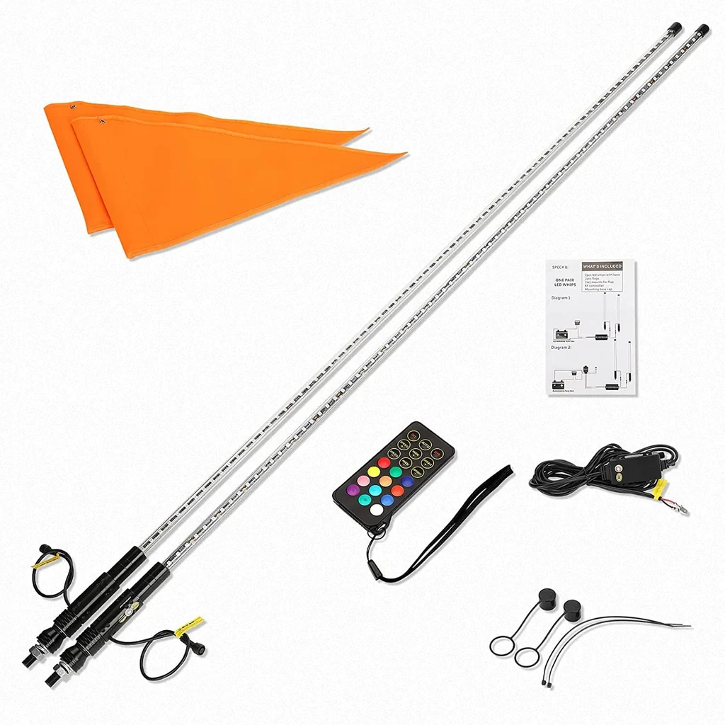 Kemimoto Whip Light Set, 2PCS 5FT Whip Light & 2PCS Flag Mount & 12V Switch On-off - Image 2