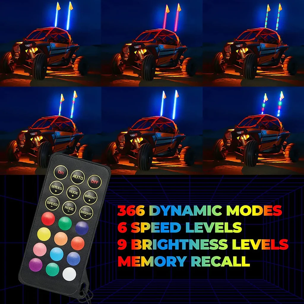 Kemimoto Whip Light Set, 2PCS 5FT Whip Light & 2PCS Flag Mount & 12V Switch On-off - Image 5